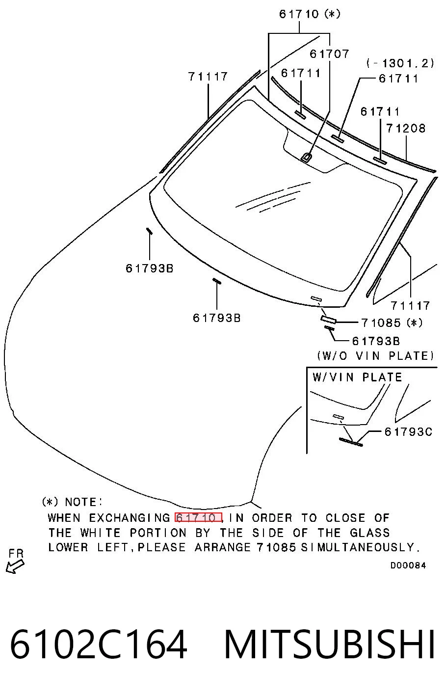 Стекло лобовое MITSUBISHI 6102C164