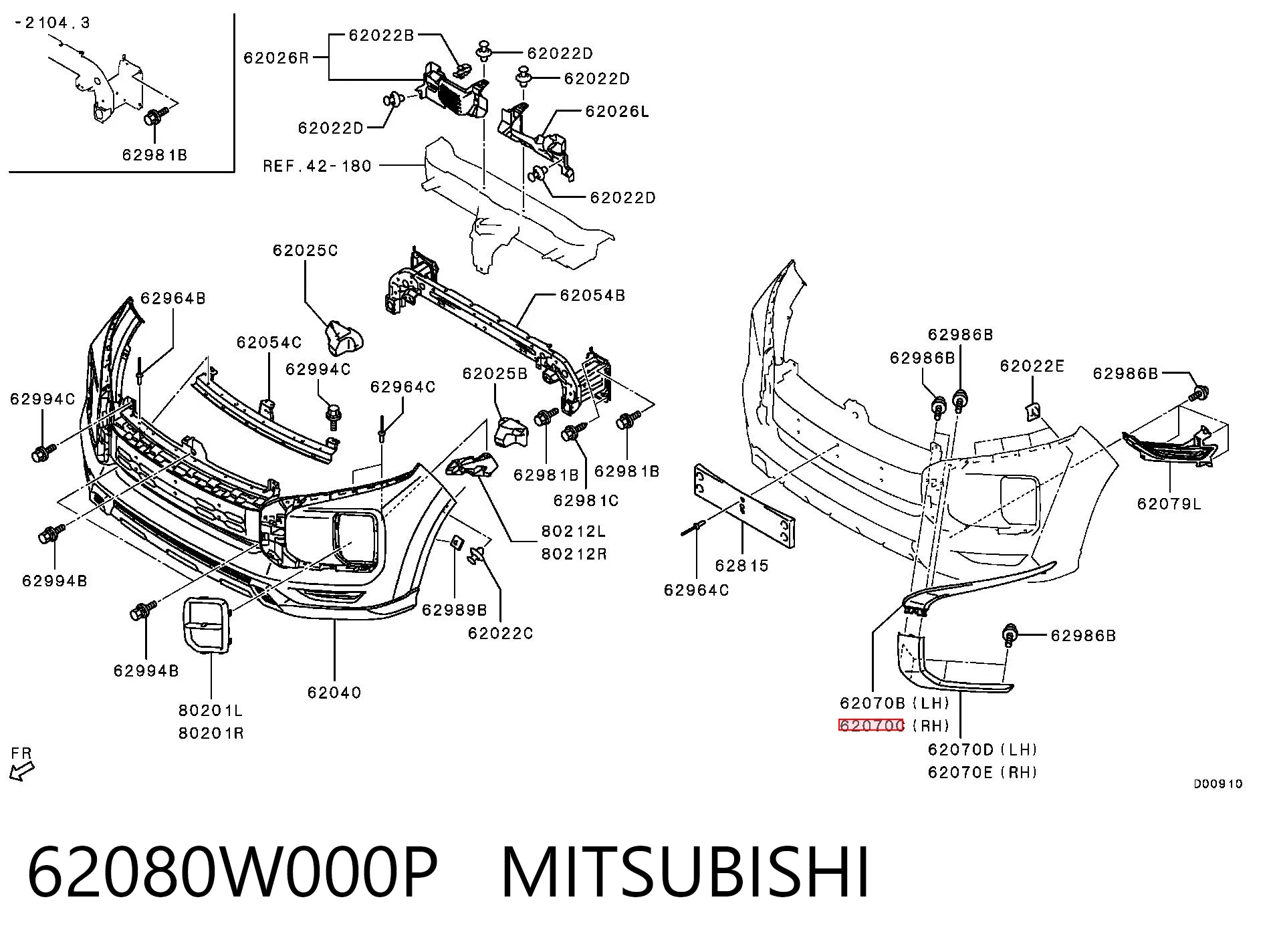 62080W000P Mitsubishi Молдинг бампера переднего правый