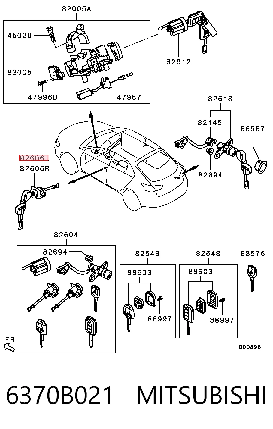 6370A813 Chrysler Личинка замка двери передней, левой