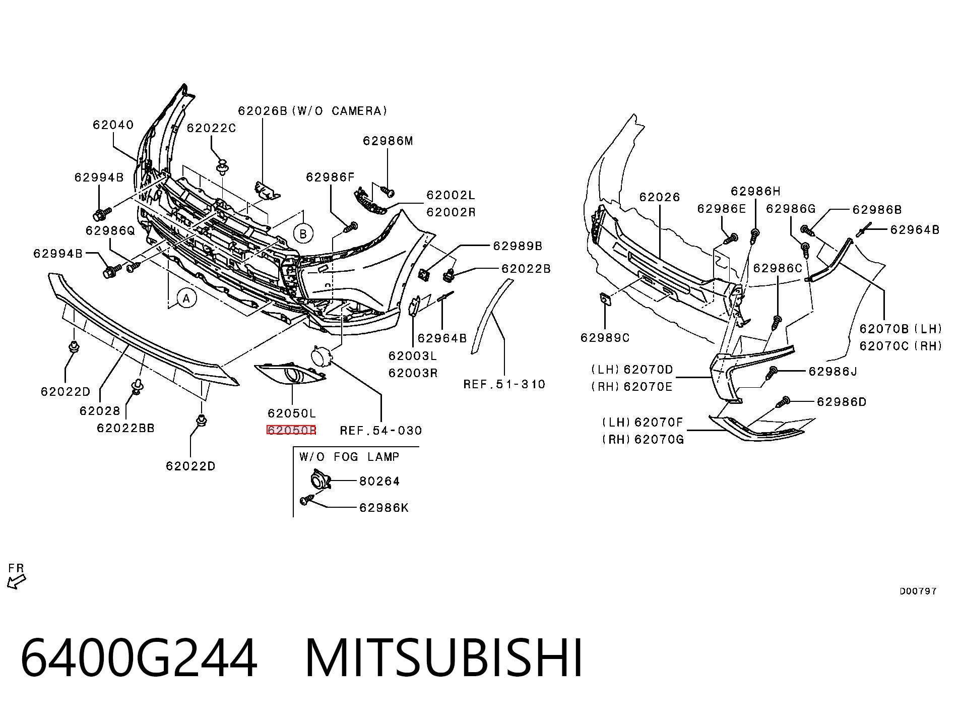 6400G244 Mitsubishi Заглушка ПТФ бампера переднего правая