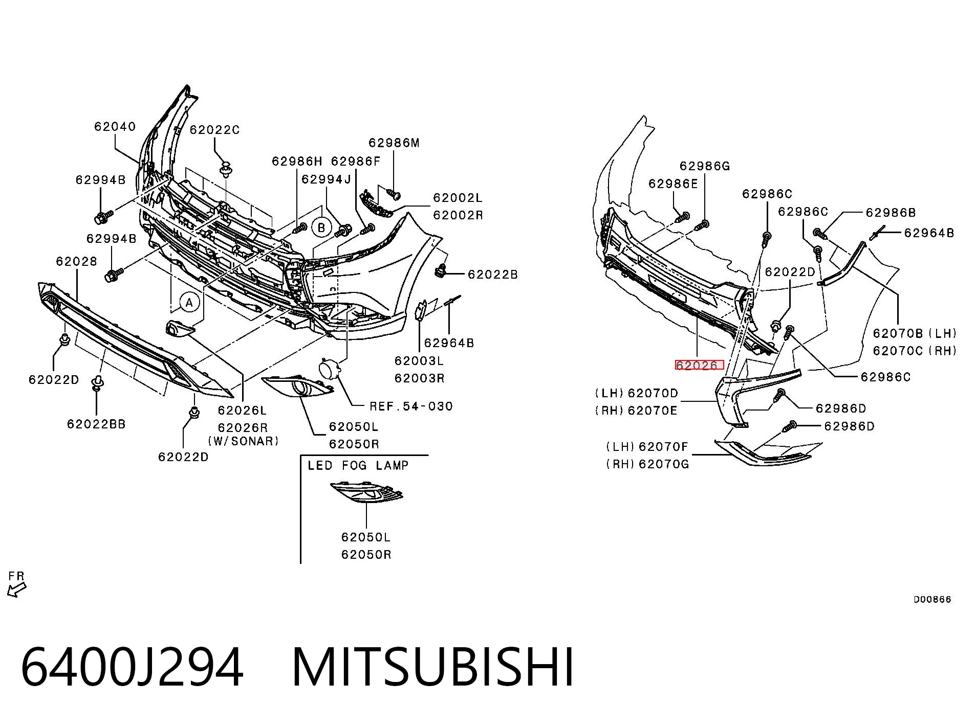 Центральная решетка переднего бампера на Mitsubishi Outlander III GF, GG