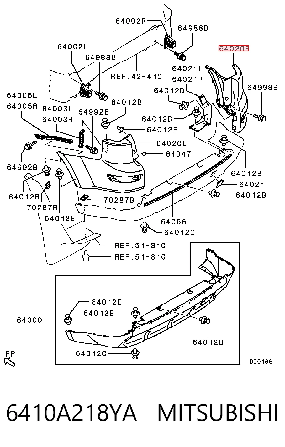 Купить 6410A218YA Chrysler Бампер задний, правая часть