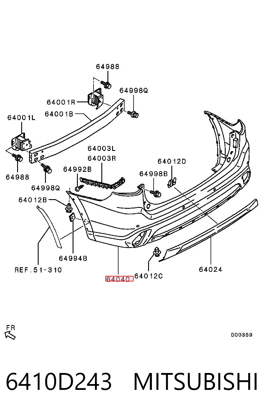 Задний бампер на Mitsubishi Outlander III GF, GG