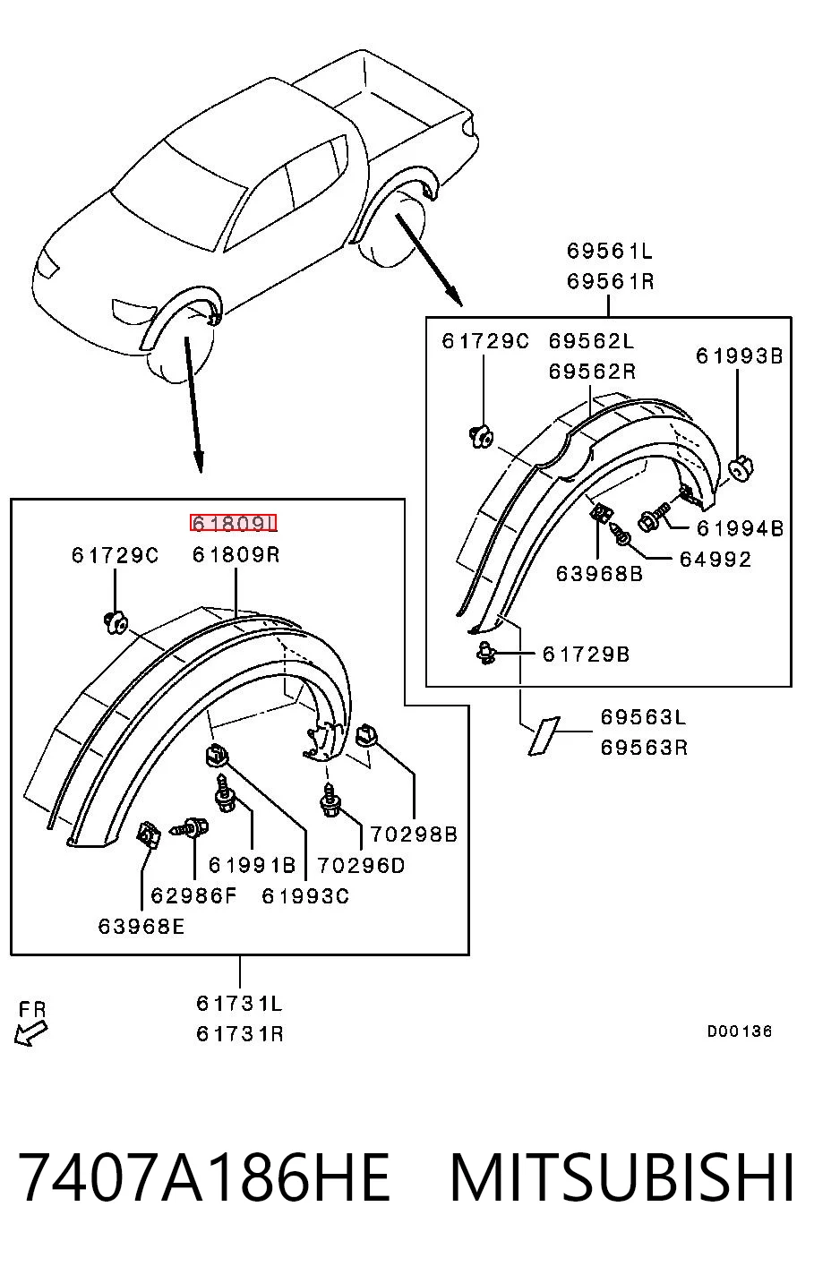 7407A186HE Mitsubishi Уплотнитель расширителя арки