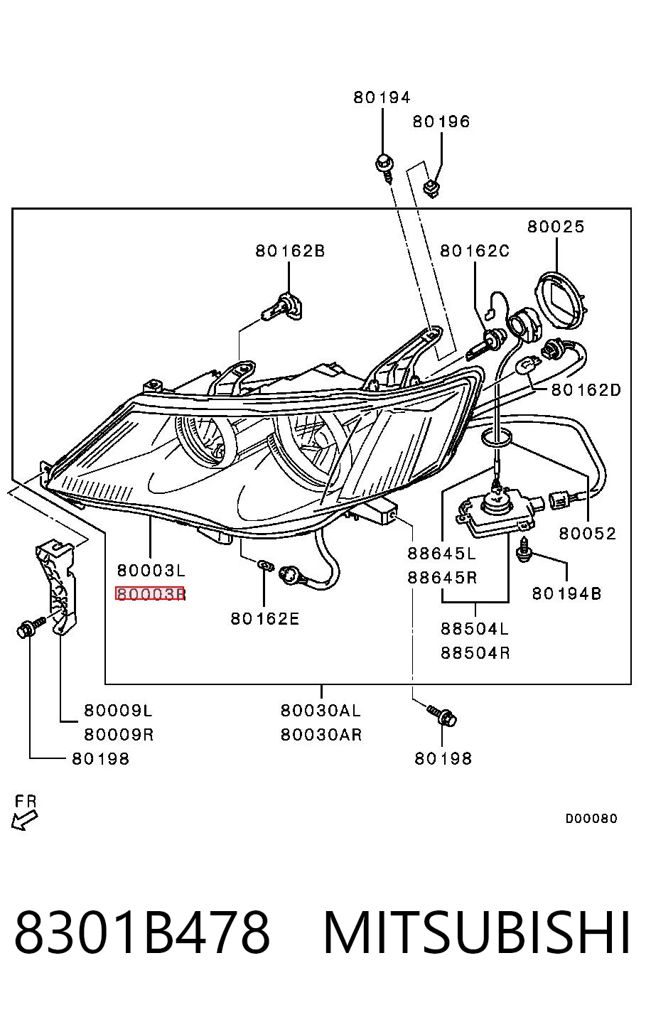 Фара передняя правая на Mitsubishi Outlander II XL CWW