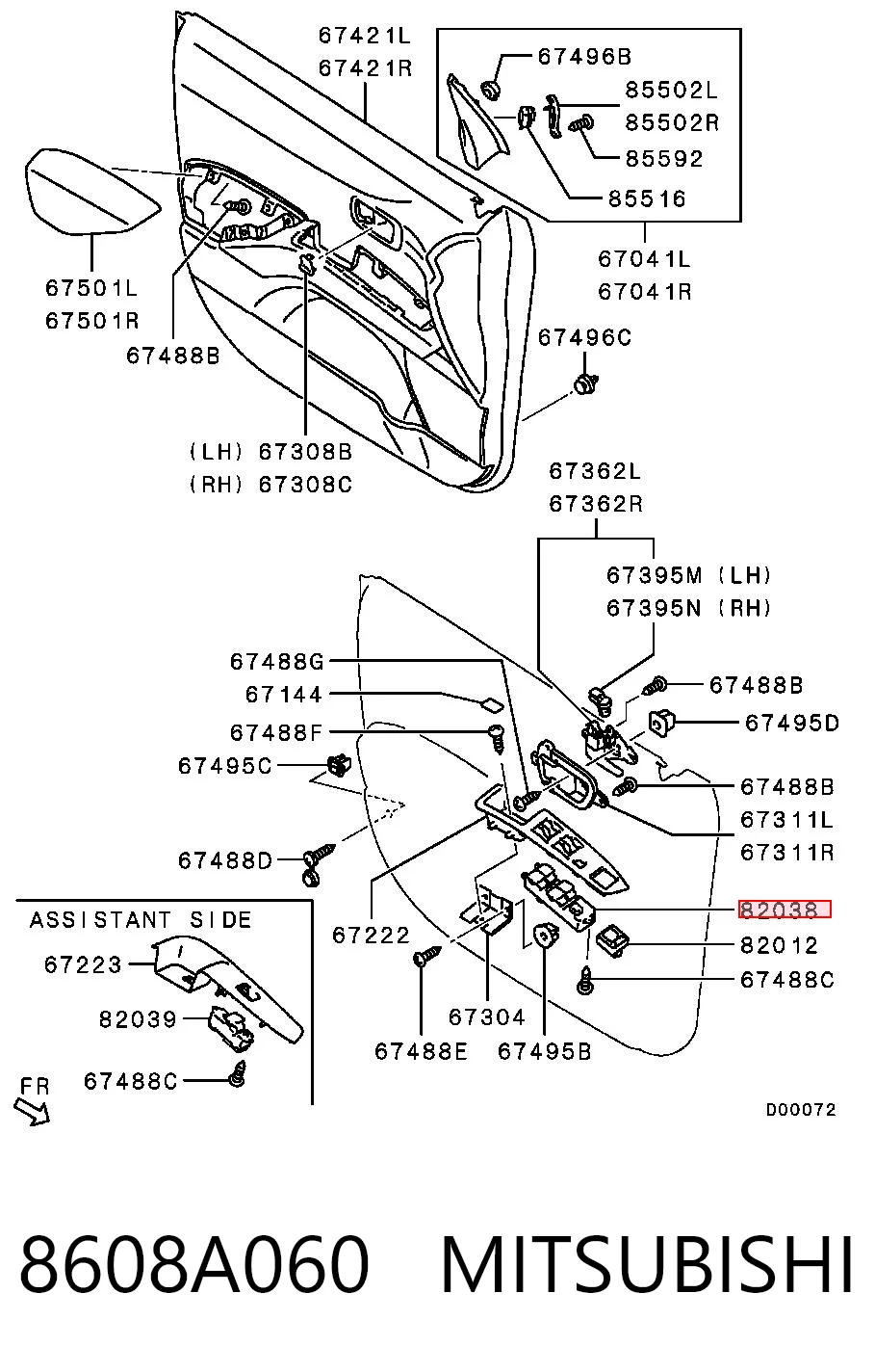 8608A060 Mitsubishi Кнопки переднего левого стекло подъёмника