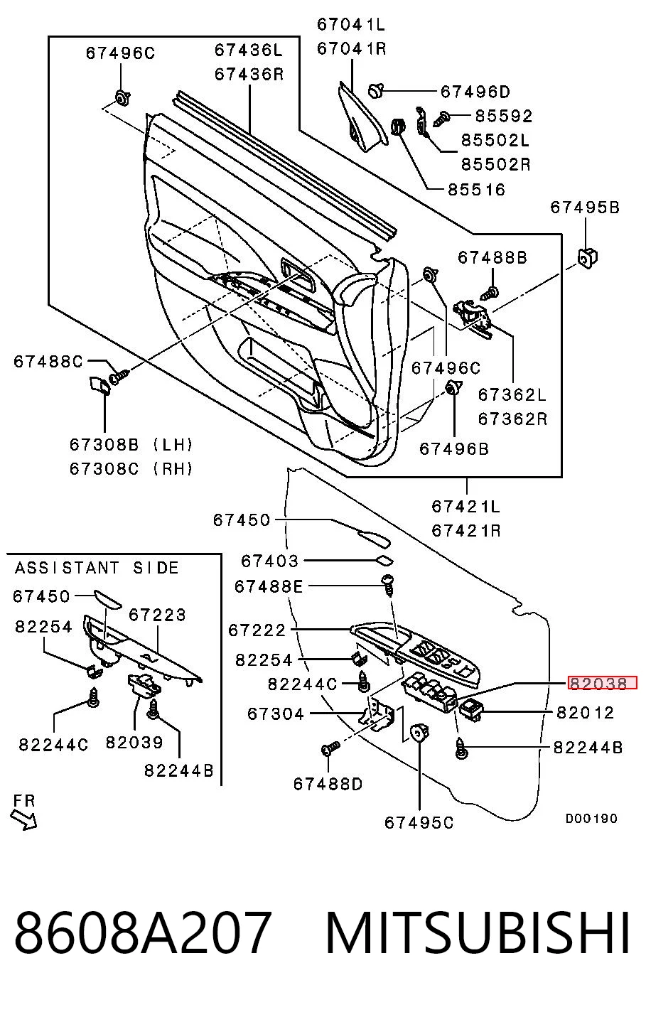 8608A207 Mitsubishi Кнопки переднего левого стекло подъёмника