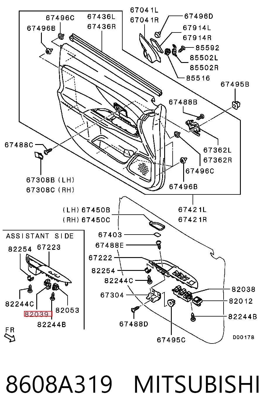 8608A319 Mitsubishi Кнопка подъемника переднего правого стекла