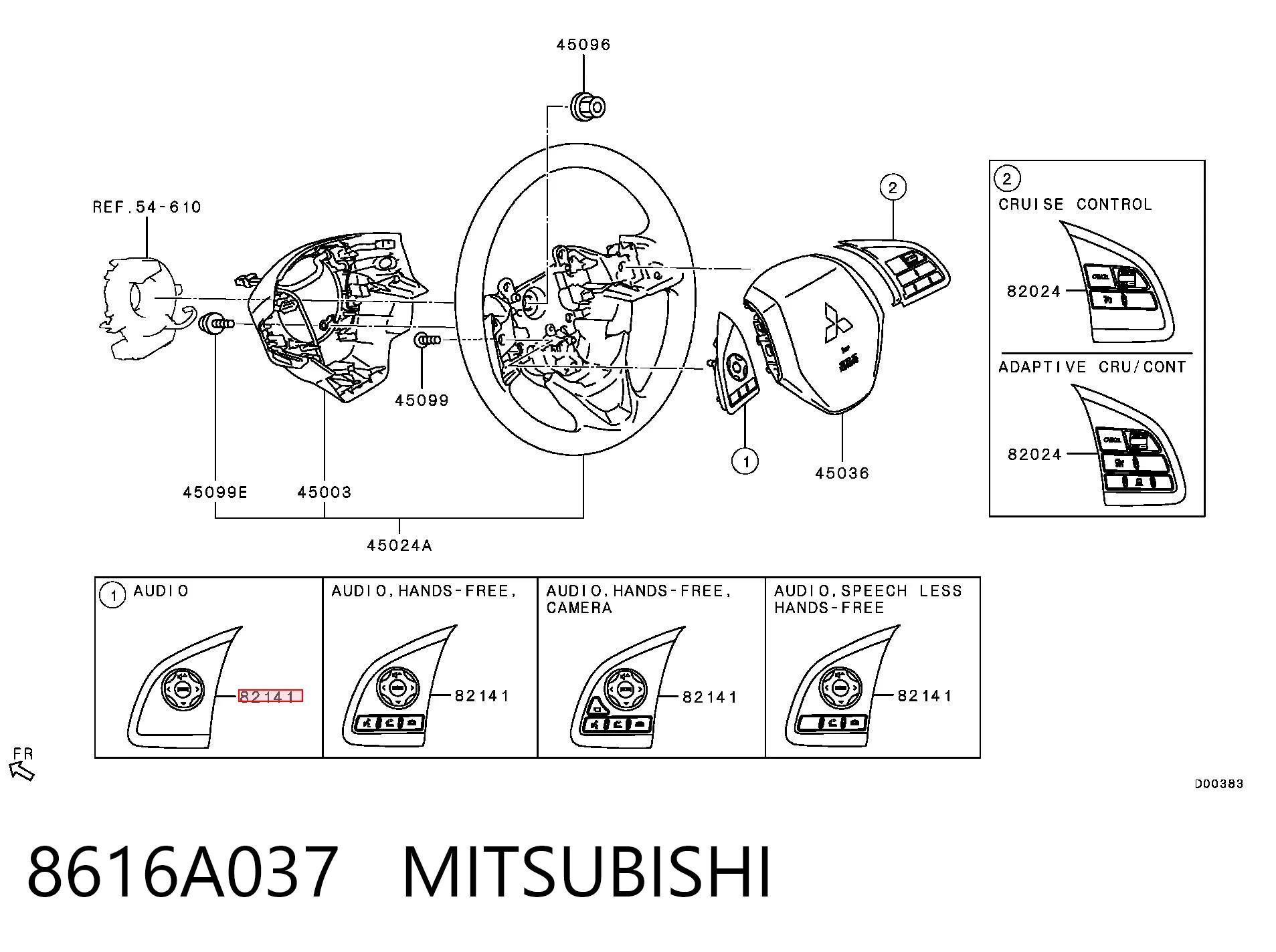 8616A037 Mitsubishi Блок кнопочных переключателей рулевого колеса