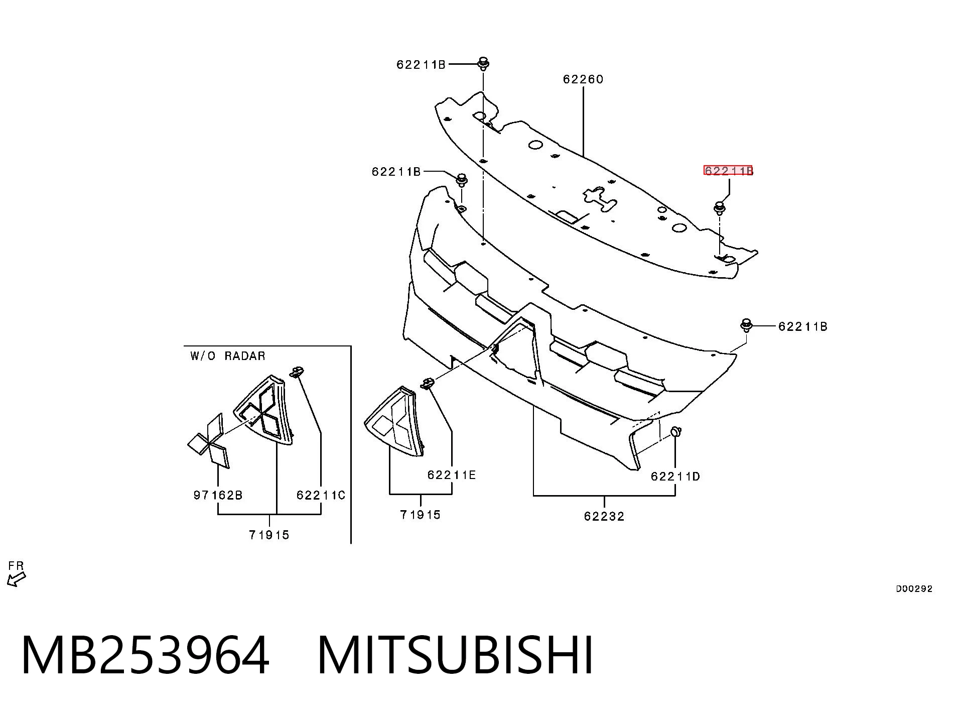 MB253964 Mitsubishi Клип крепления подкрылка переднего крыла