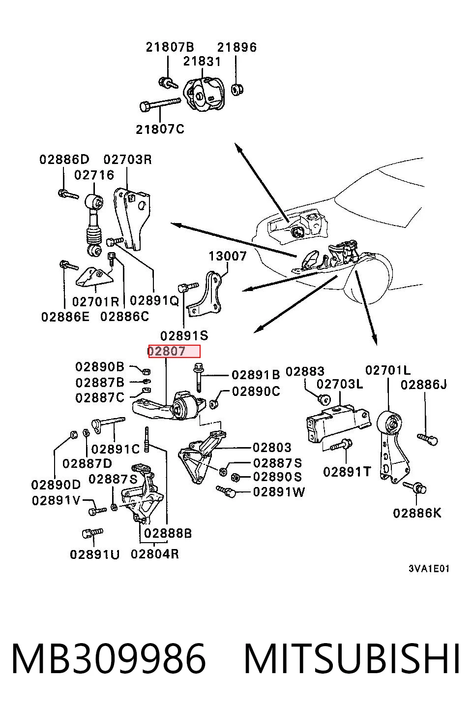 Подушка (опора) двигателя левая Mitsubishi Colt 3 C5A