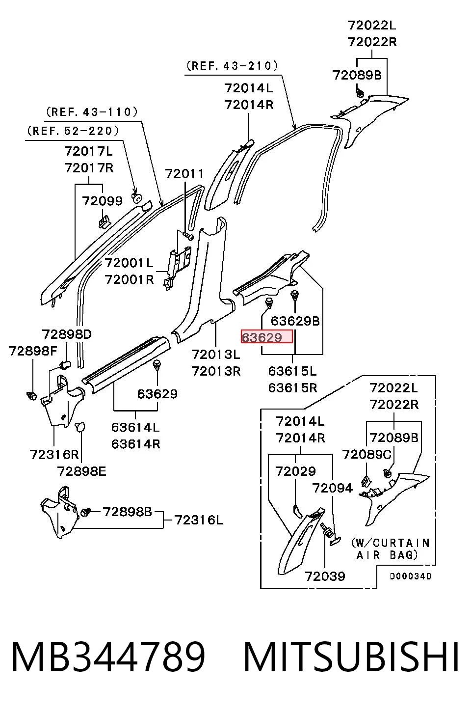 MB344789 Mitsubishi Пистон (клип) крепления накладок порогов