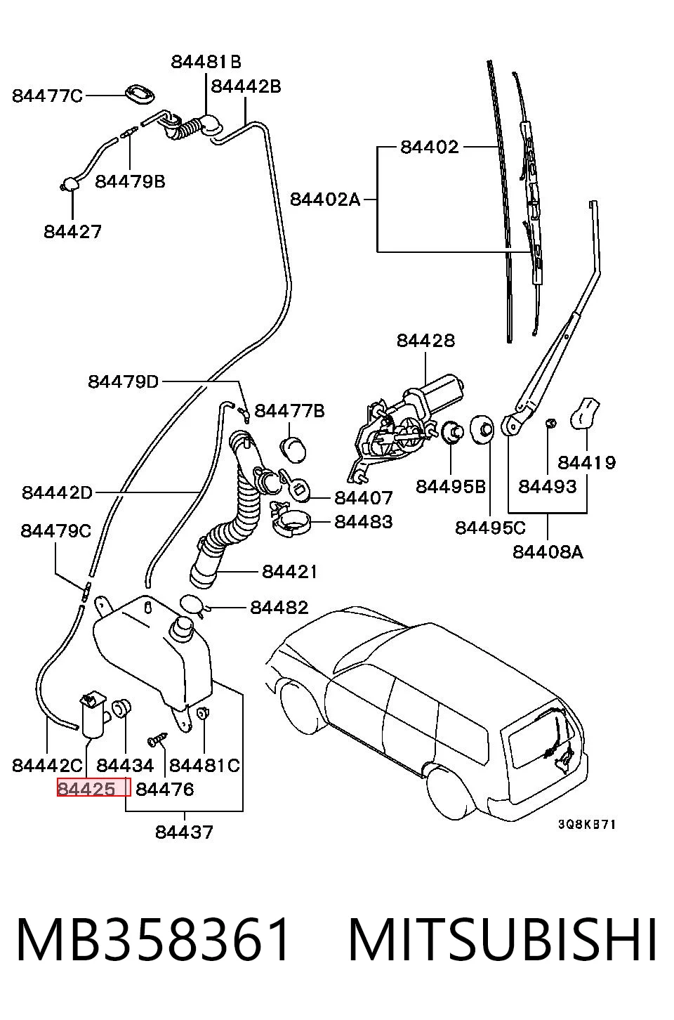 MB358361 Mitsubishi Насос омывателя задний