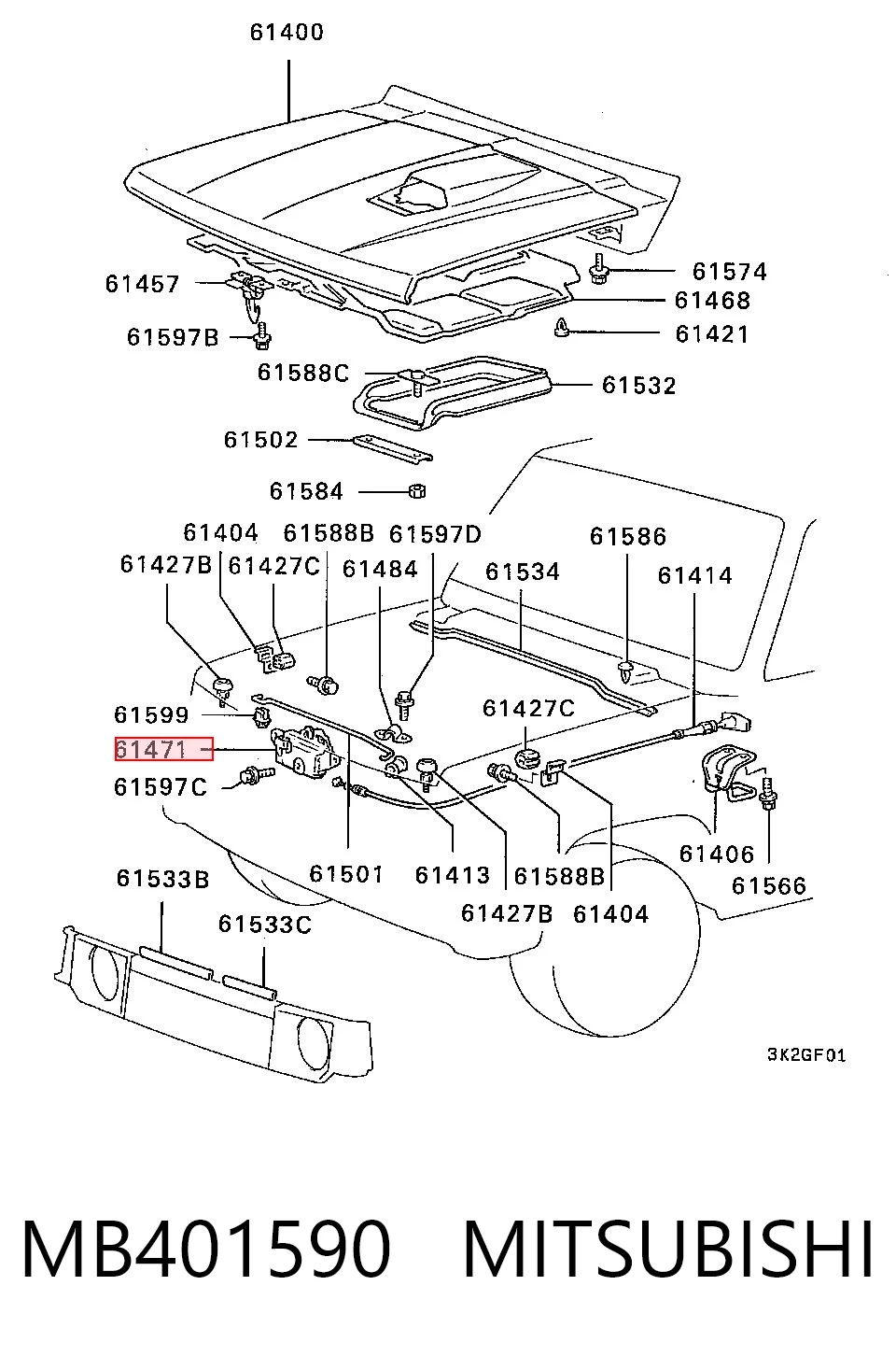 Замок капота Mitsubishi Pajero I внедорожник (L04G, L14G) (1982 - 1991) цена, от 29.66 USD