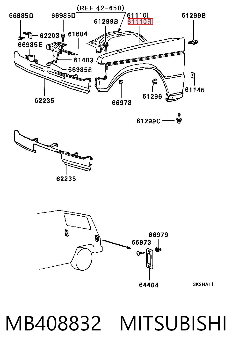 Переднее правое крыло на Mitsubishi Pajero I L04G, L14G