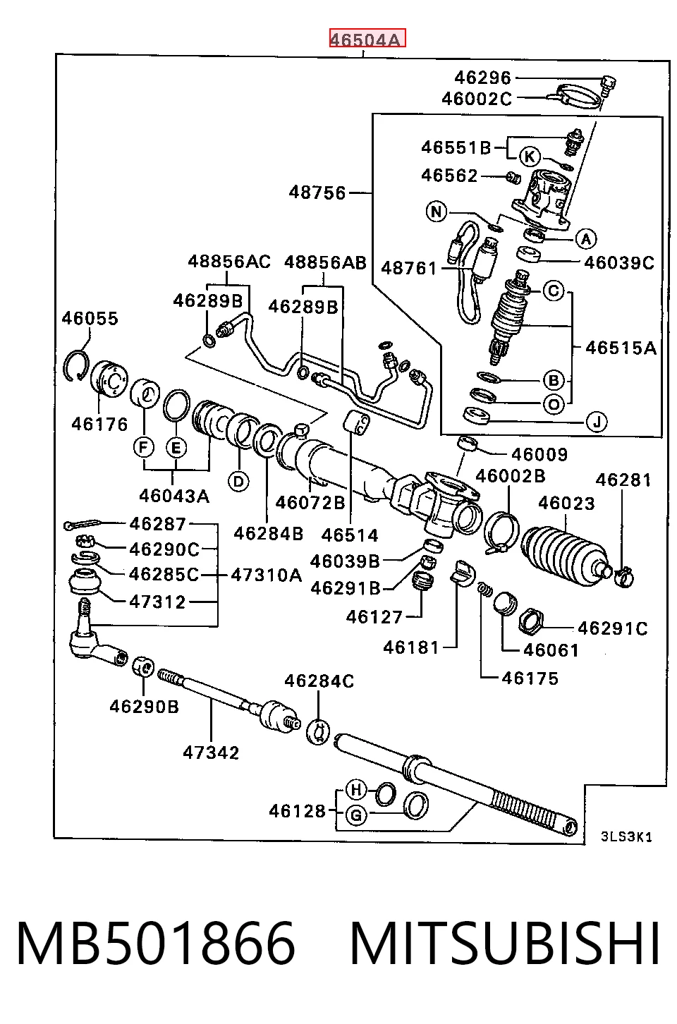 Рейка рулевая MITSUBISHI MB501866