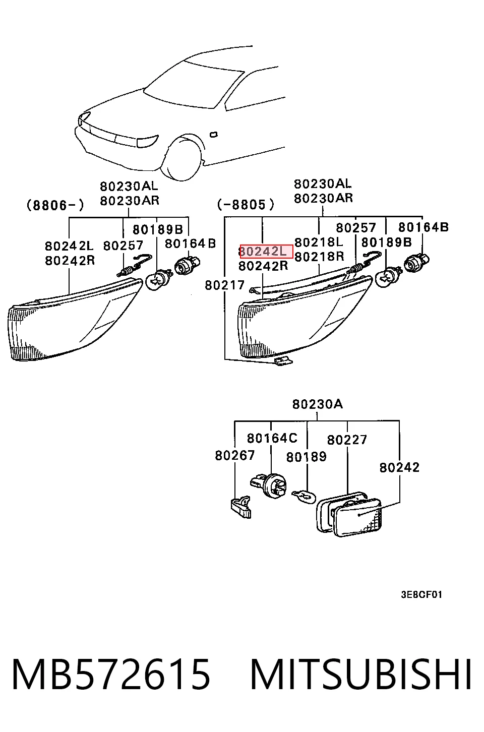 Передний фонарь указателя поворота на Mitsubishi Lancer IV C6A, C7A