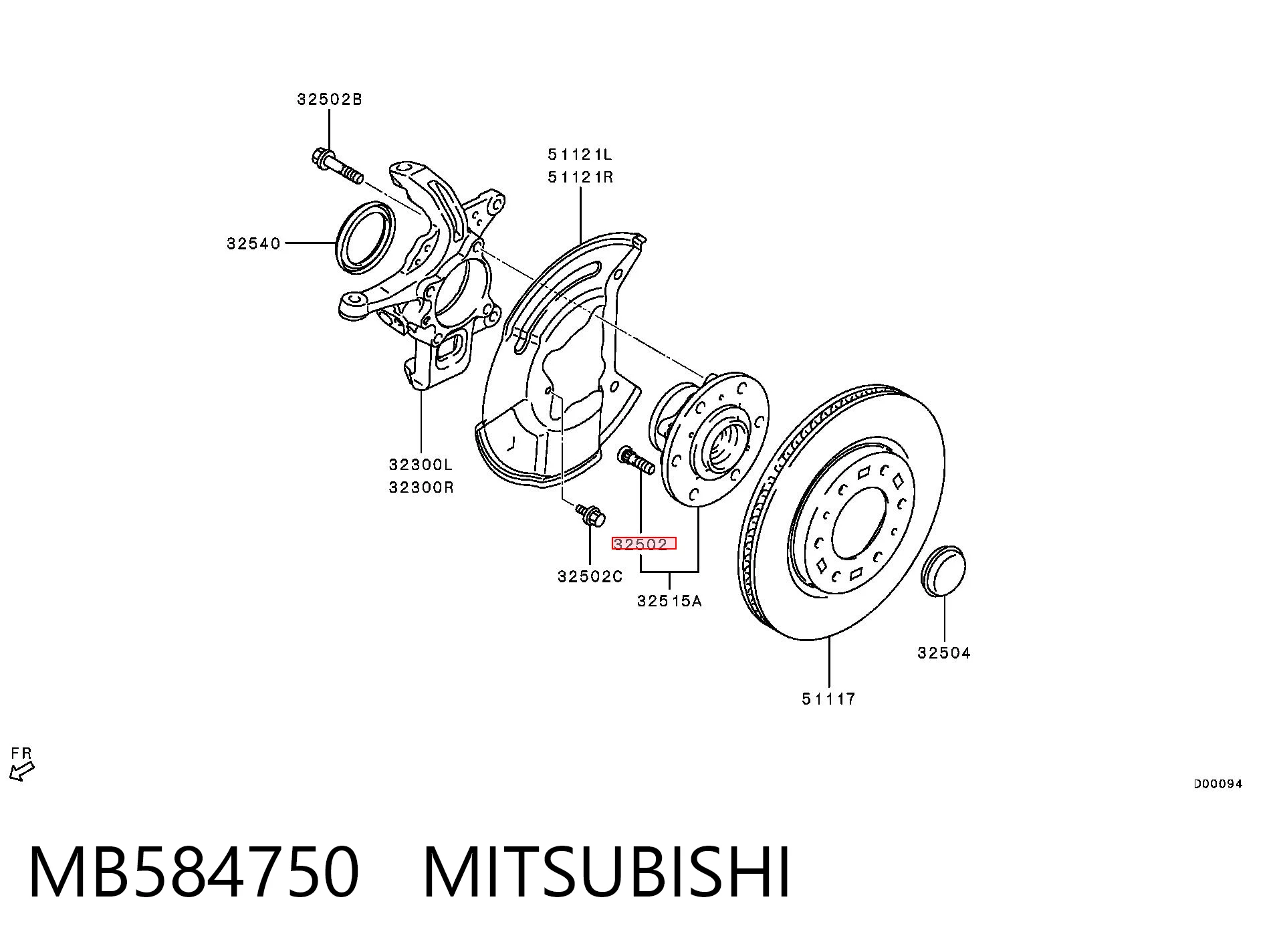 MB584750 Chrysler Шпилька ступицы колеса задняя