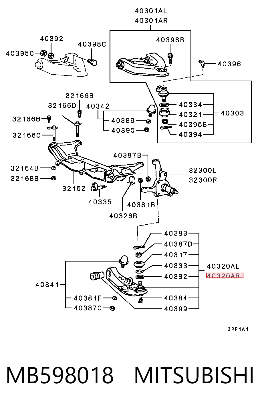 MB527384 Hyundai/Kia Рычаг передней подвески нижний, правый