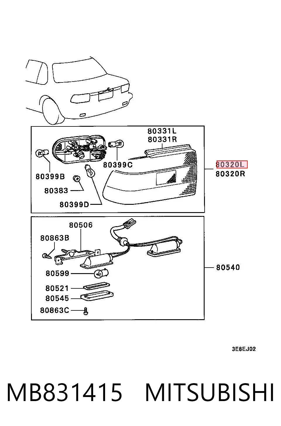 Задний левый стоп на Mitsubishi Lancer IV C6A, C7A