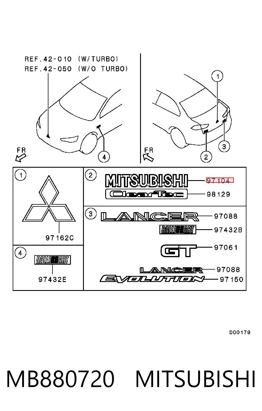 Фирменный значок Mitsubishi Lancer X седан (CY_A, CZ_A) (2007 - 2026) цена, от 13.25 USD