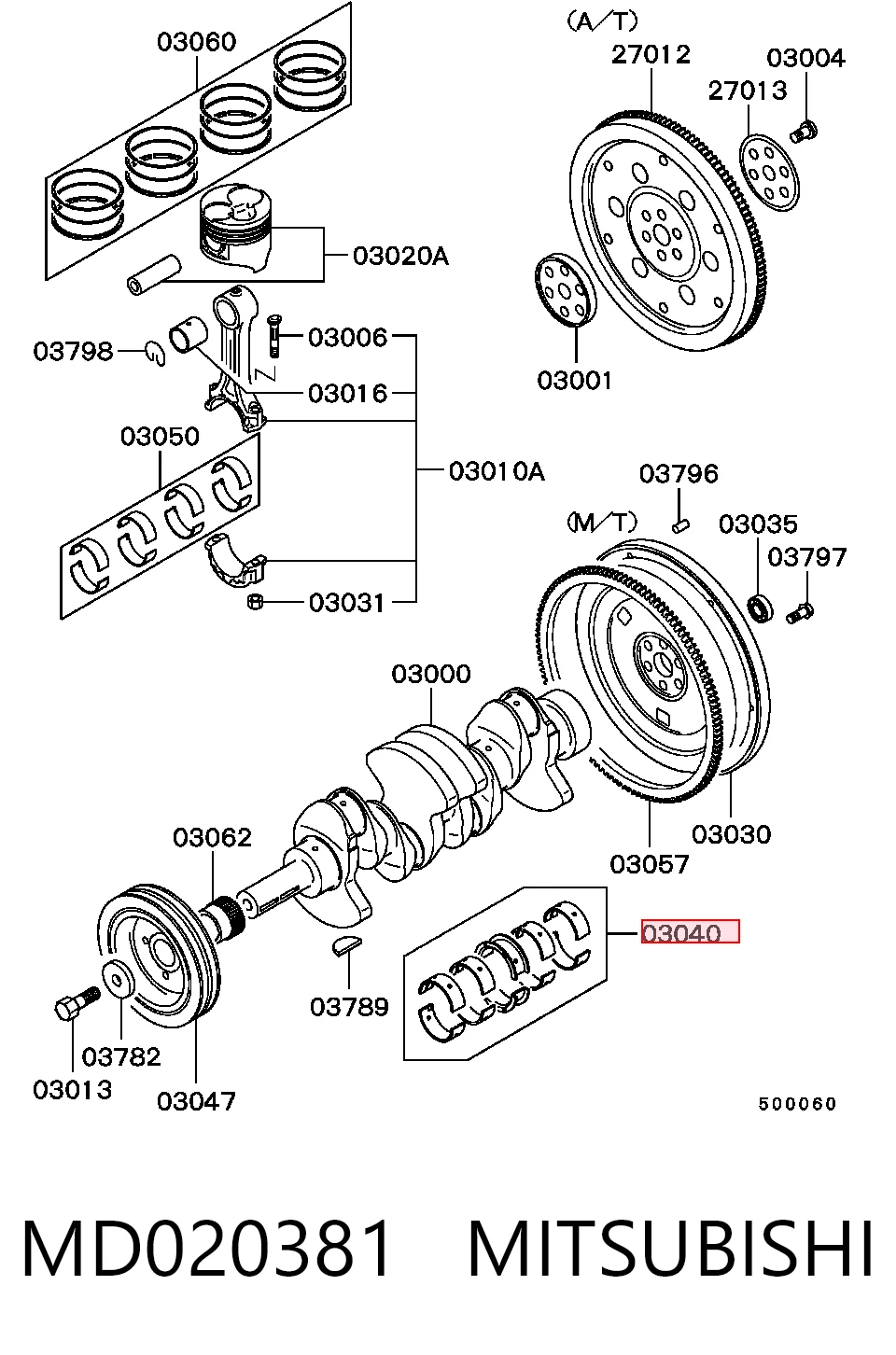 MD050360 Hyundai/Kia Подшипник скольжения коленвала