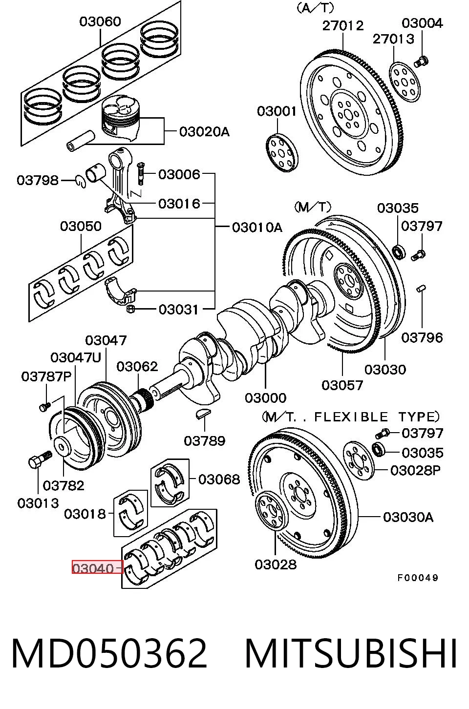 MS1131A050 Kolbenschmidt Комплект коренных вкладышей коленвала , 2-й ремонт