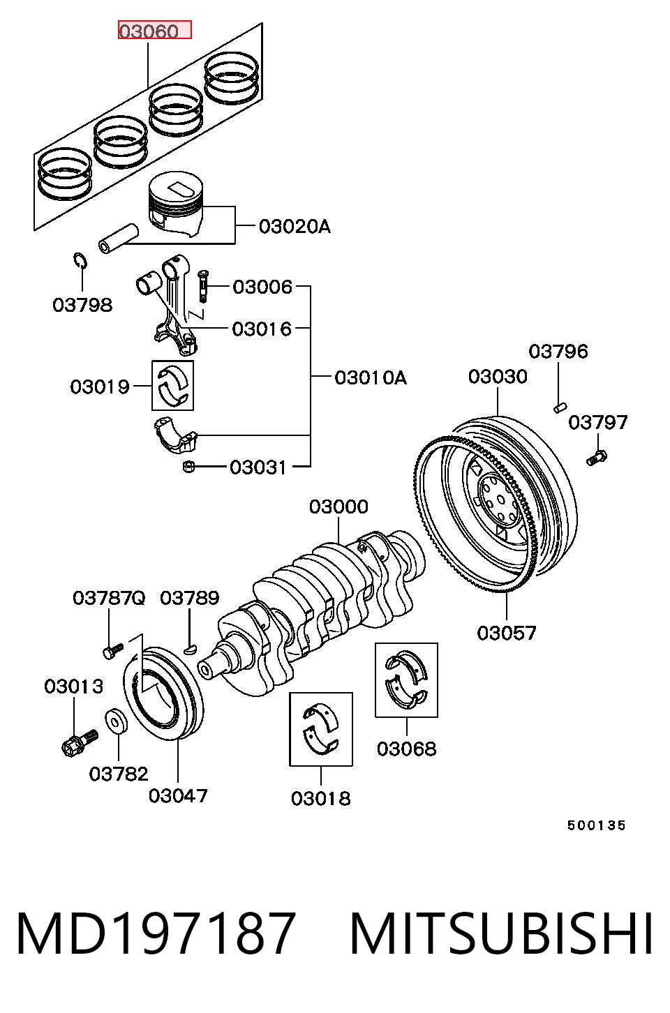 MD197187 Mitsubishi Комплект поршневых колец, STD