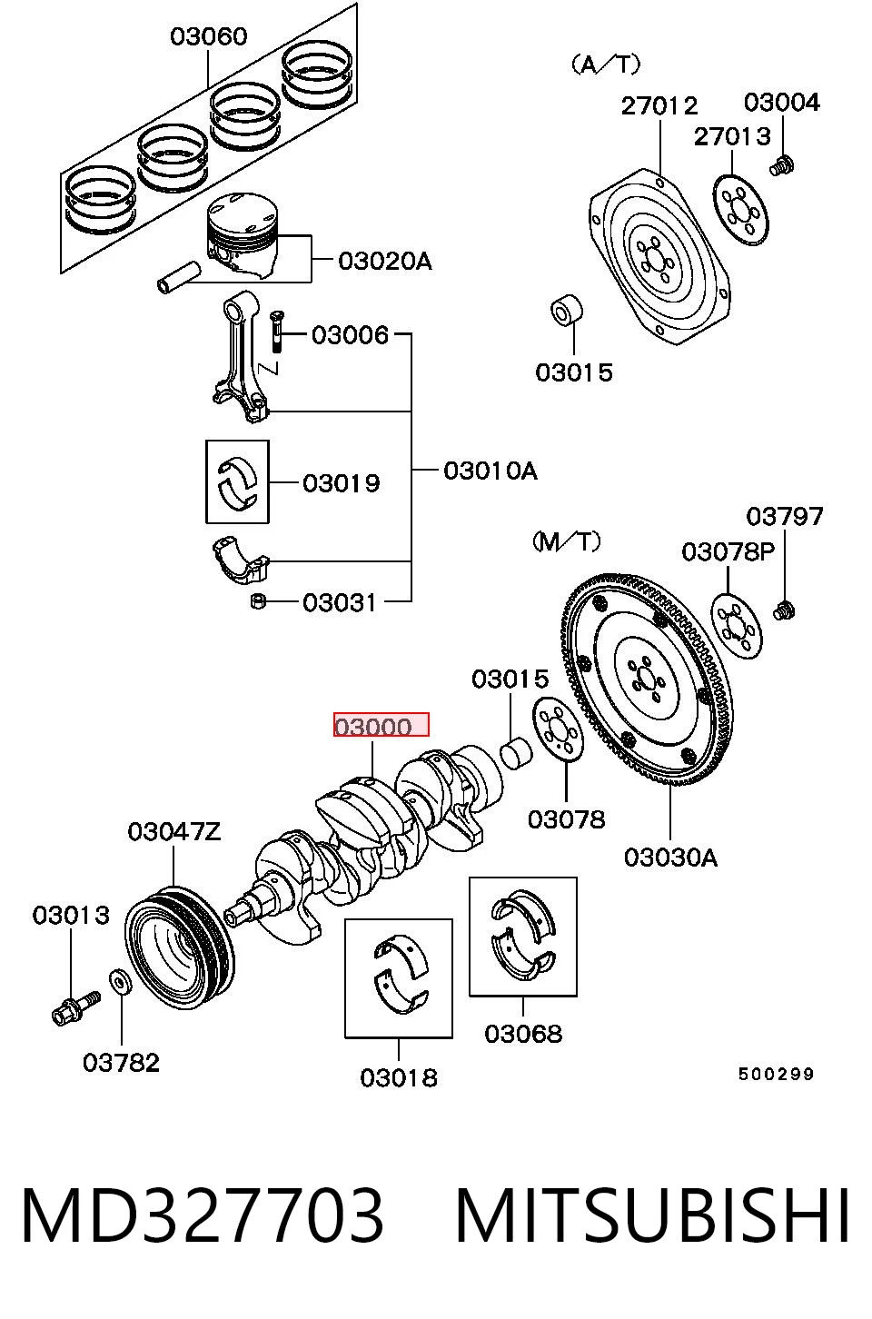 Вал коленчатый и маховик Chrysler MD327703 цена, от 113.38 USD