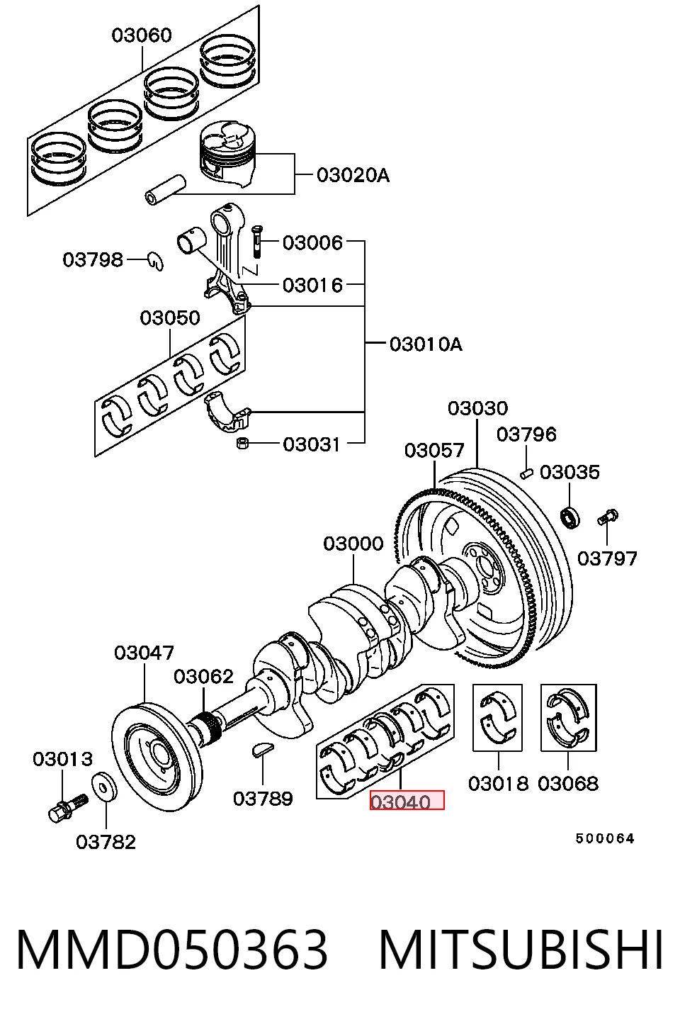 Вкладыши коленвала коренные, комплект, стандарт (STD) MD050360 Hyundai/Kia