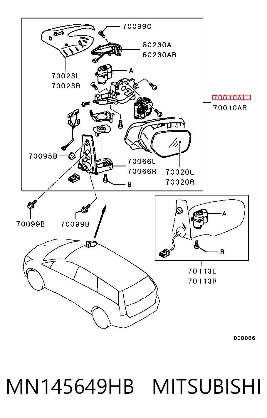 Левое боковое зеркало на Mitsubishi Grandis  NAW