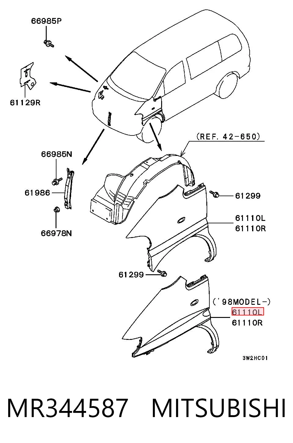 Крыло переднее левое Mitsubishi L 400 фургон (PAOV) (1996 - 2006) цена, от 2.67 USD