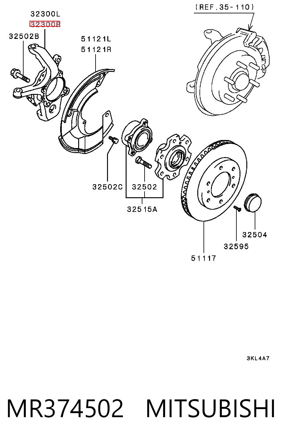 MR374502 Chrysler Цапфа - поворотный кулак передний, правый