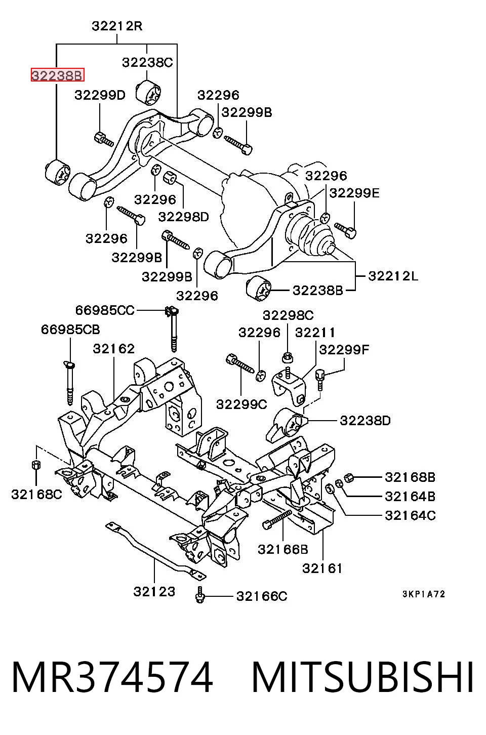 Сайлентблок траверсы крепления переднего редуктора передний MR374574 Chrysler