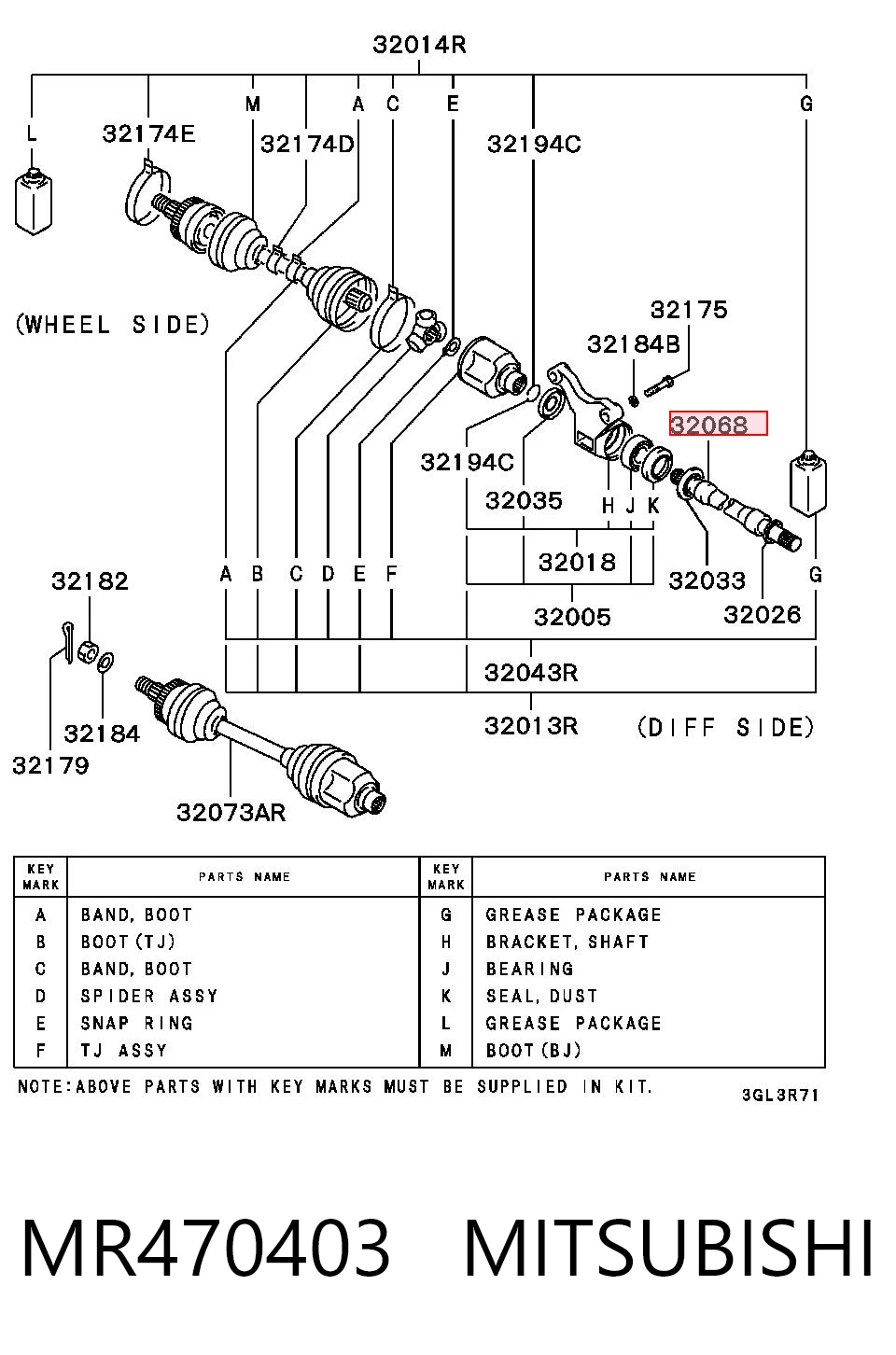 Привод передний правый Mitsubishi Space Wagon III минивэн (N8, N9) (1998 - 2004) цена, от 30.54 USD