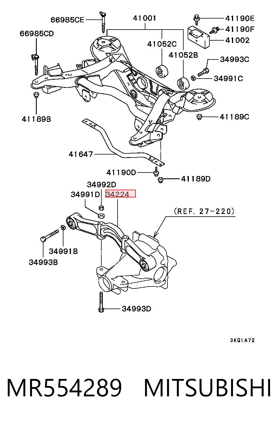 MR554289 Chrysler Траверса заднего редуктора, передняя