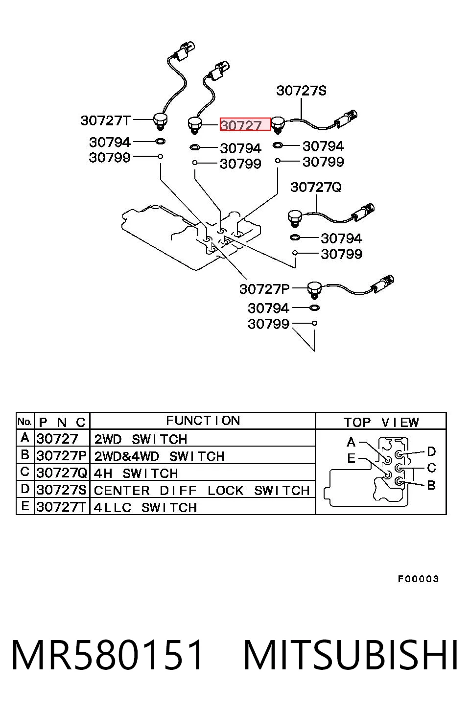 MR580151 Mitsubishi Датчик индикатора лампы раздатки включения 2WD