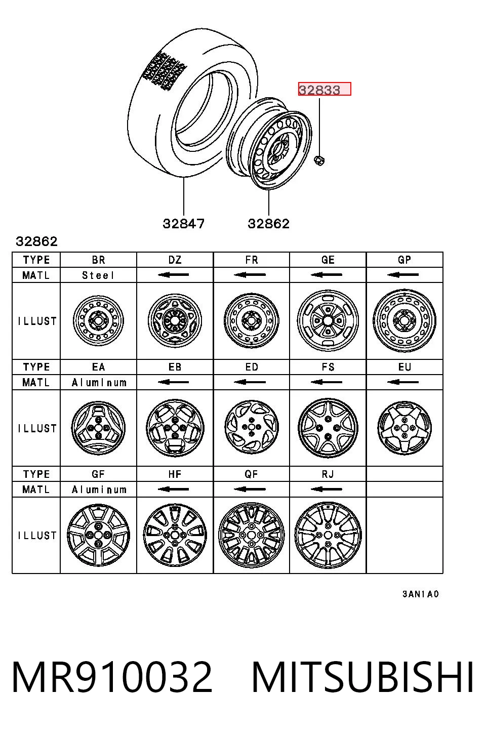 Гайка колесная MITSUBISHI MR910032