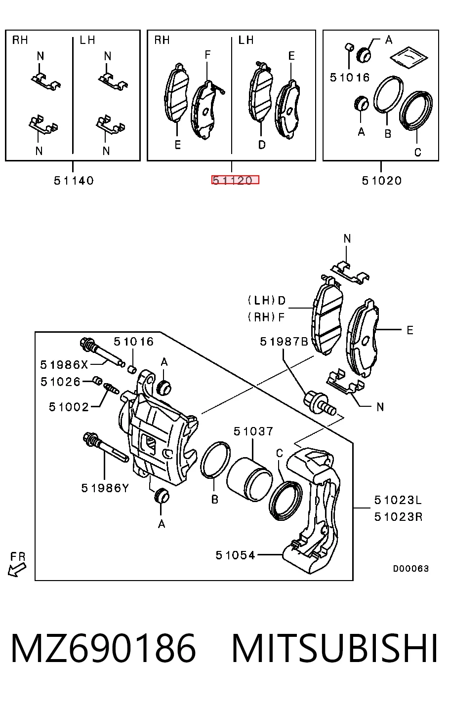 Колодки тормозные передние дисковые MITSUBISHI MZ690186