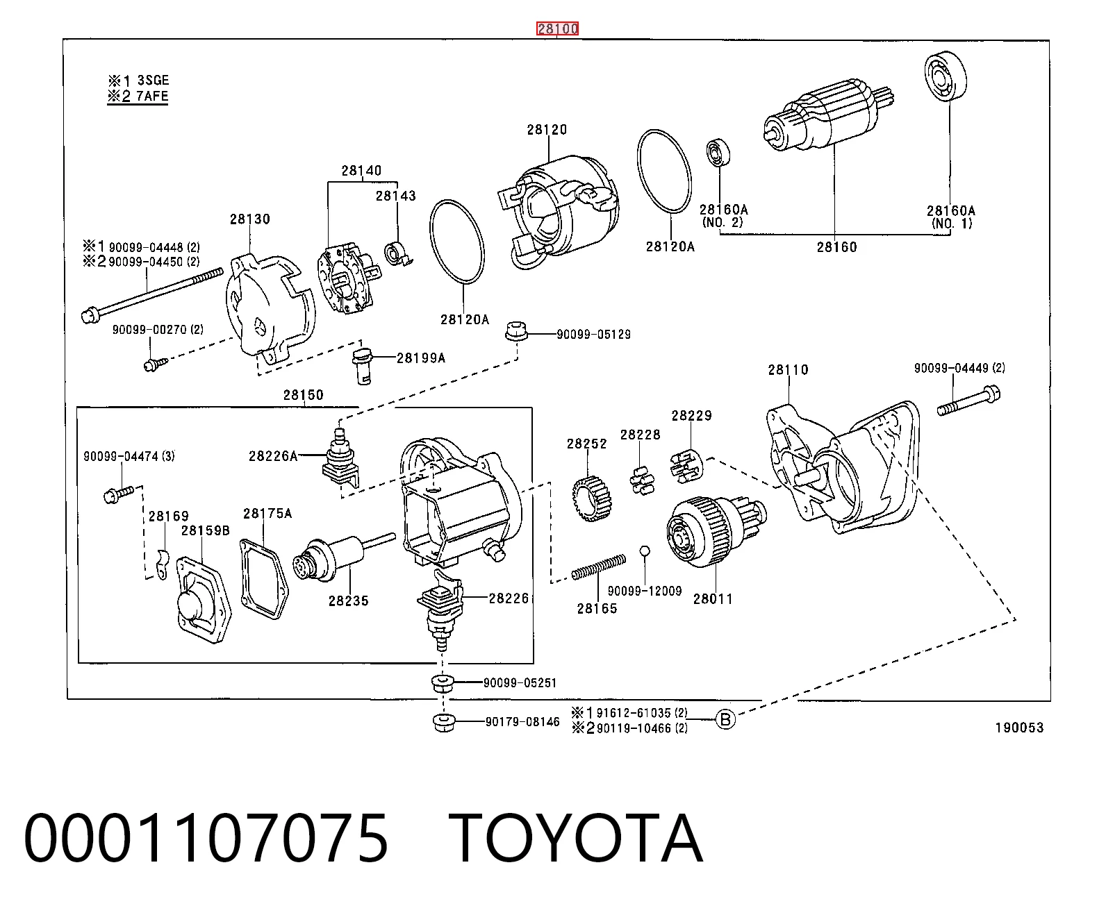 0001107075 Toyota Стартер автомобиля