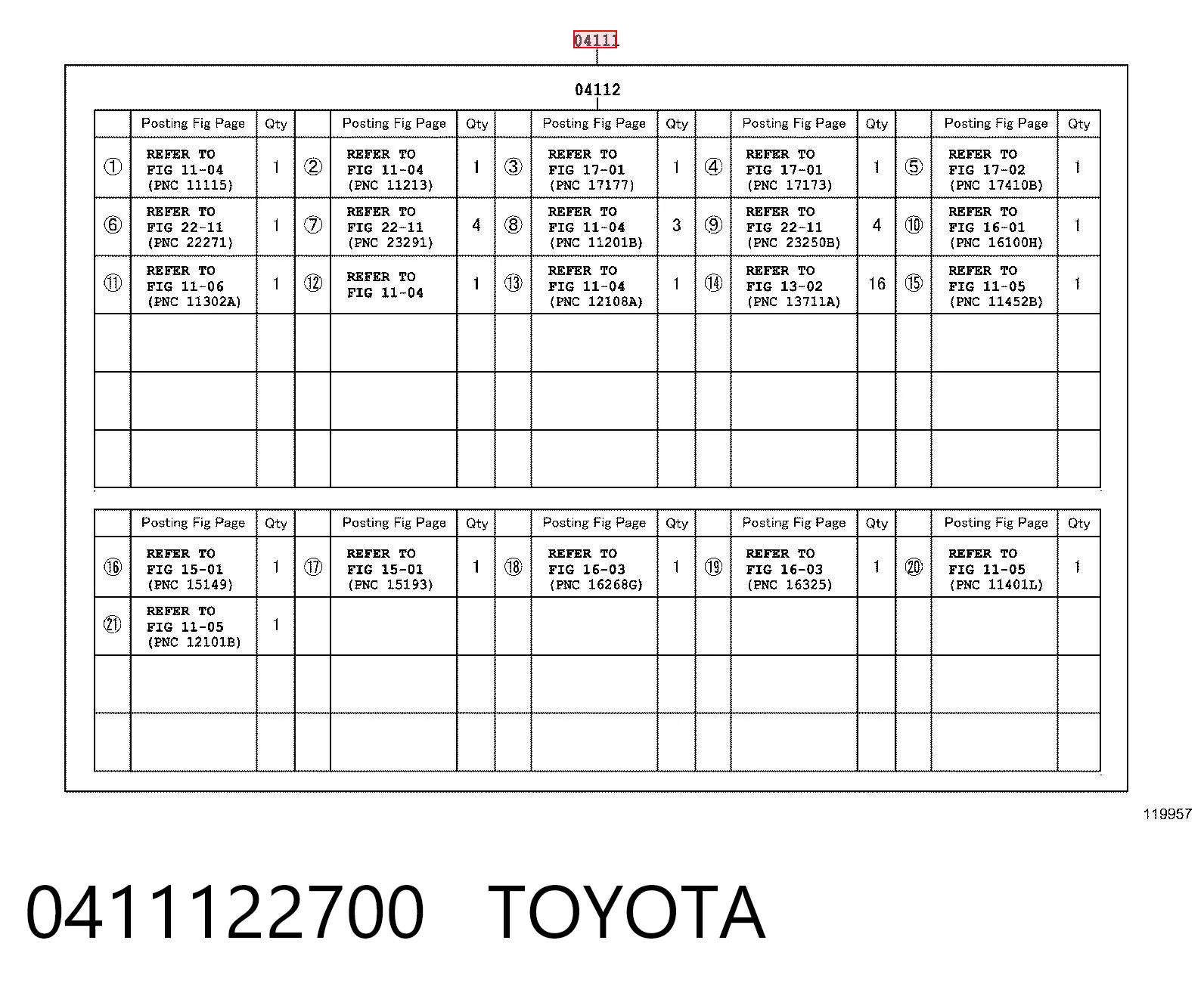 0411122700 Toyota