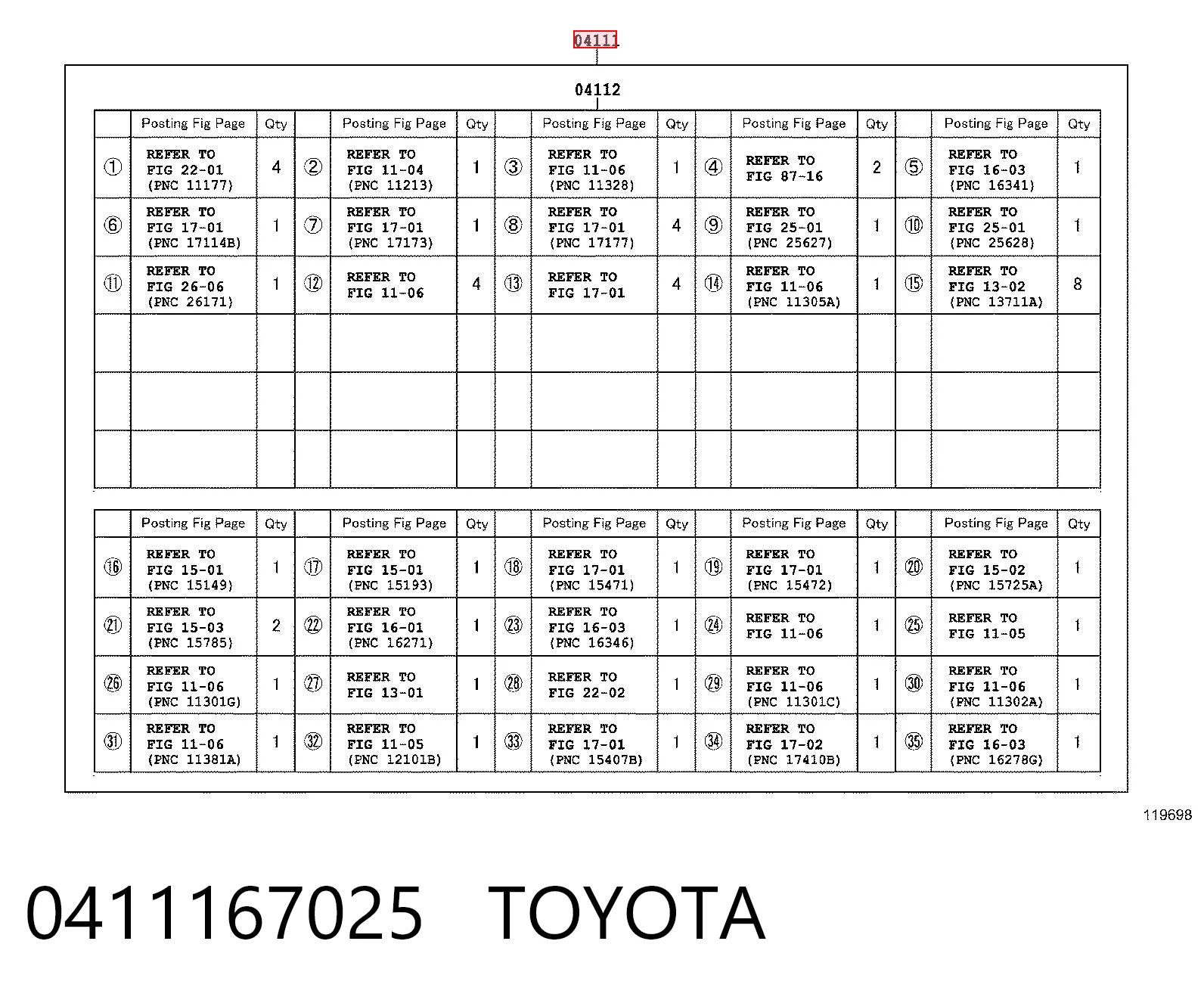 0411167025 Toyota Комплект прокладок на двигатель