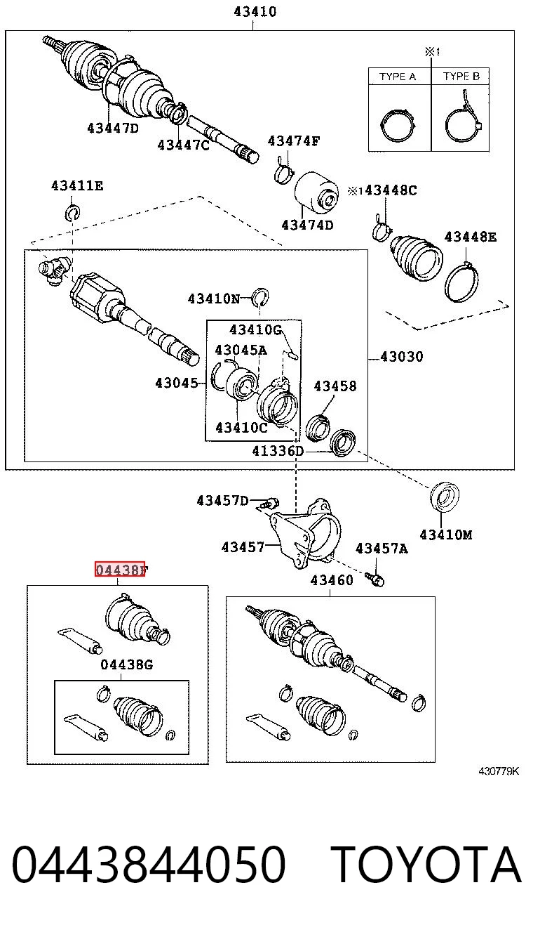0443844050 Toyota Пыльники шарниров угловых скоростей передних, комплект