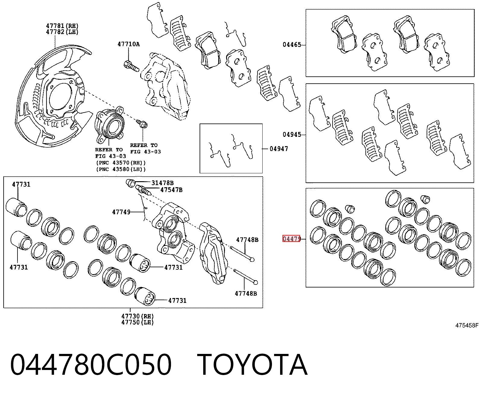 044780C050 Toyota Ремкомплект суппорта тормозного, переднего
