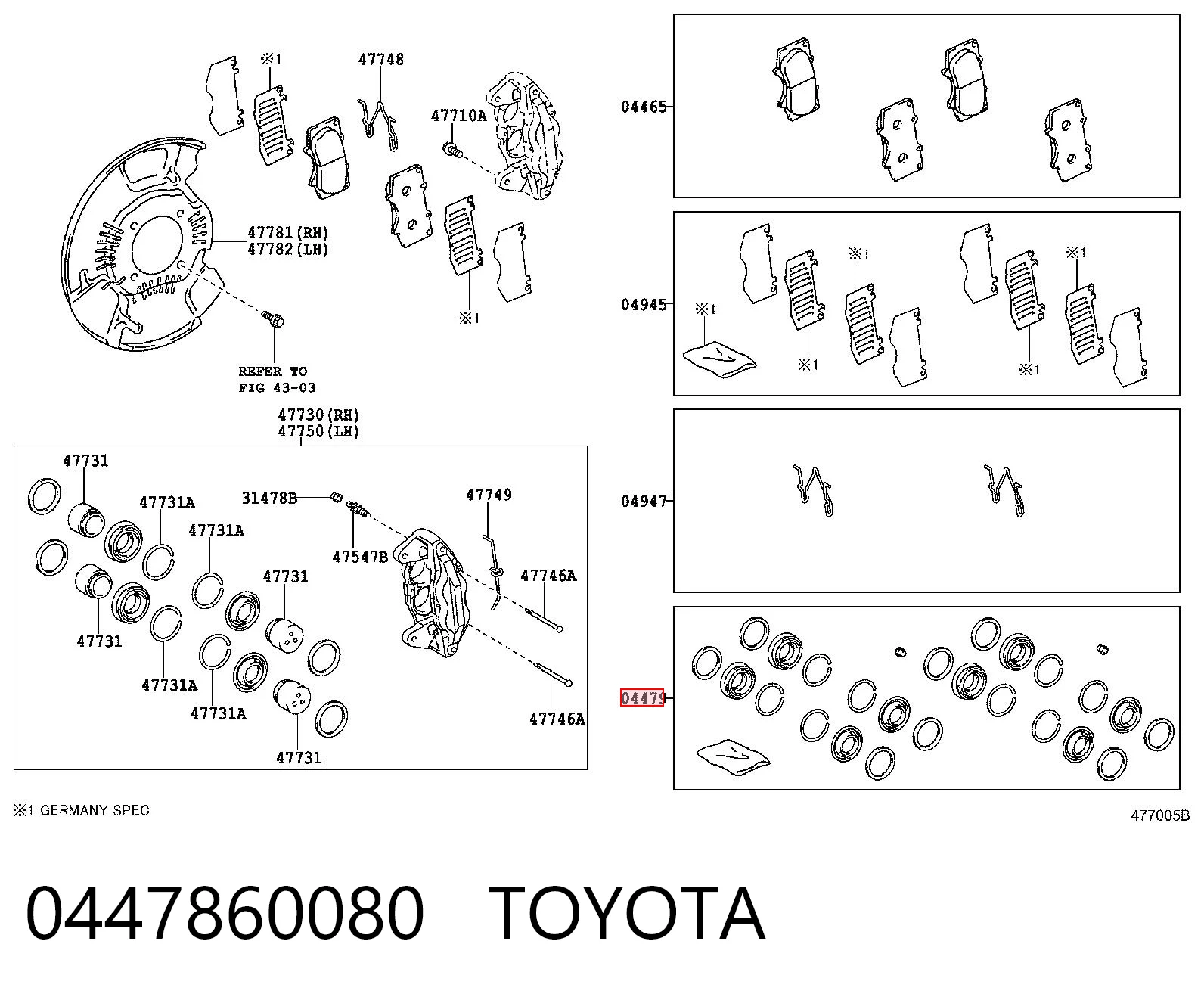 0447860080 Toyota Ремкомплект суппорта тормозного, переднего