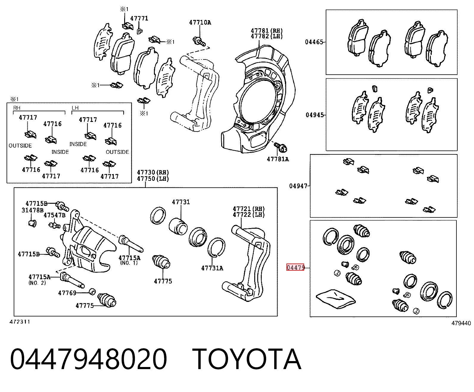 0447948020 Toyota Ремкомплект суппорта тормозного, переднего