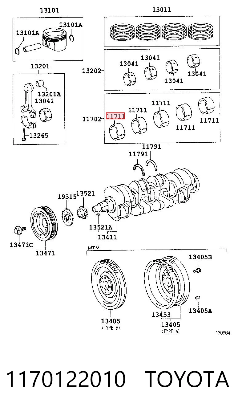 1170122010 Toyota Подшипник скольжения коленвала