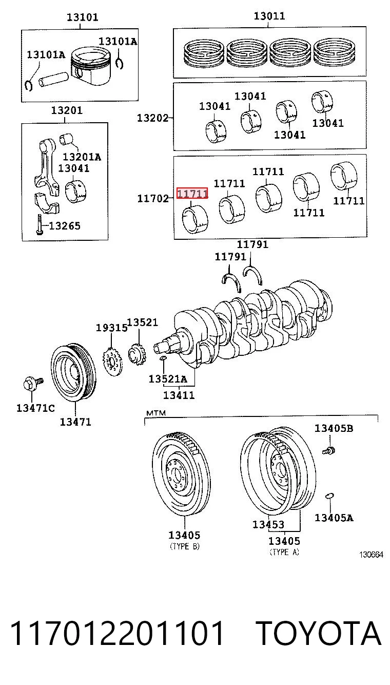 117012201101 Toyota Подшипник скольжения коленвала