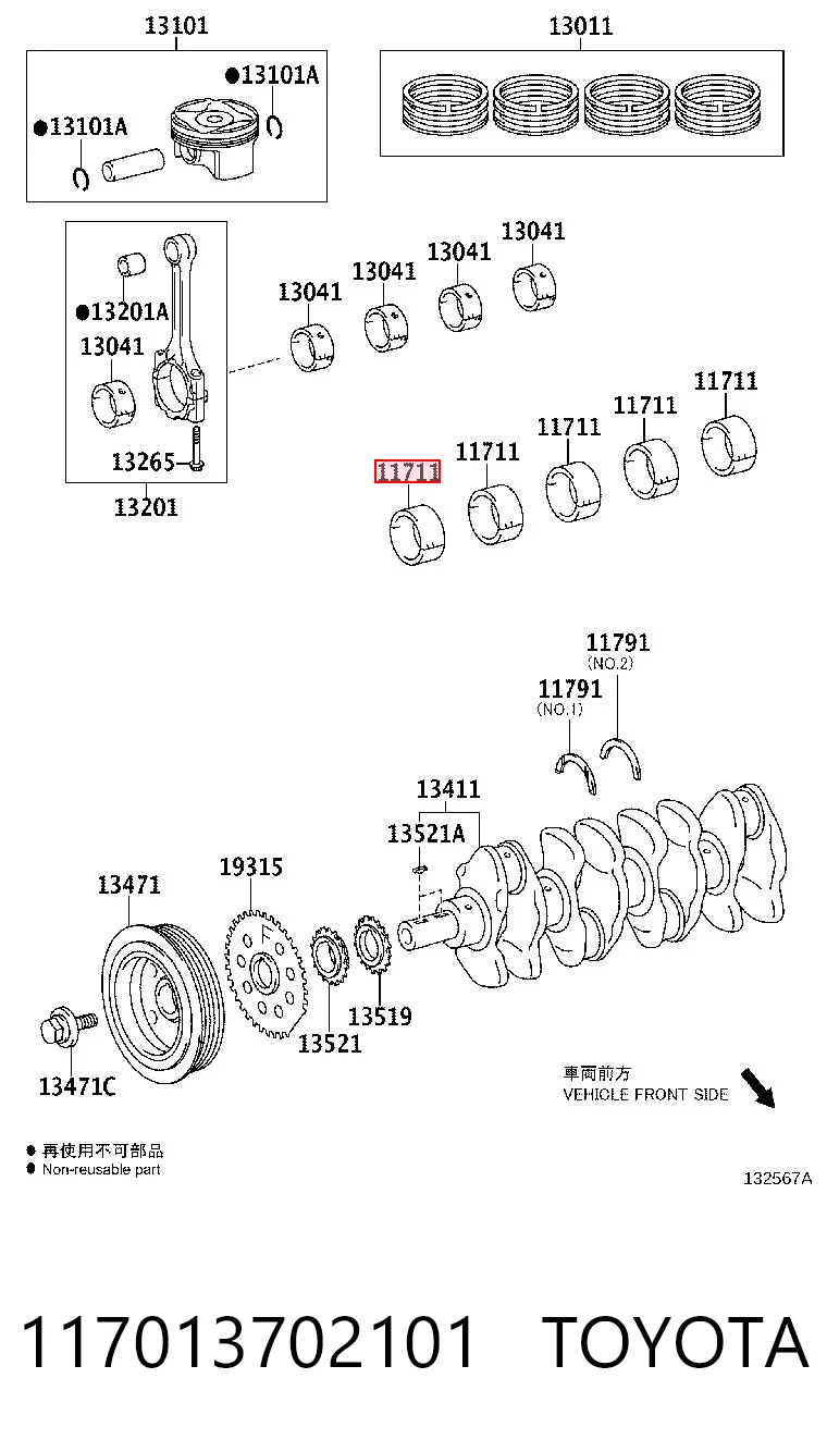 117013702101 Toyota Подшипник скольжения коленвала