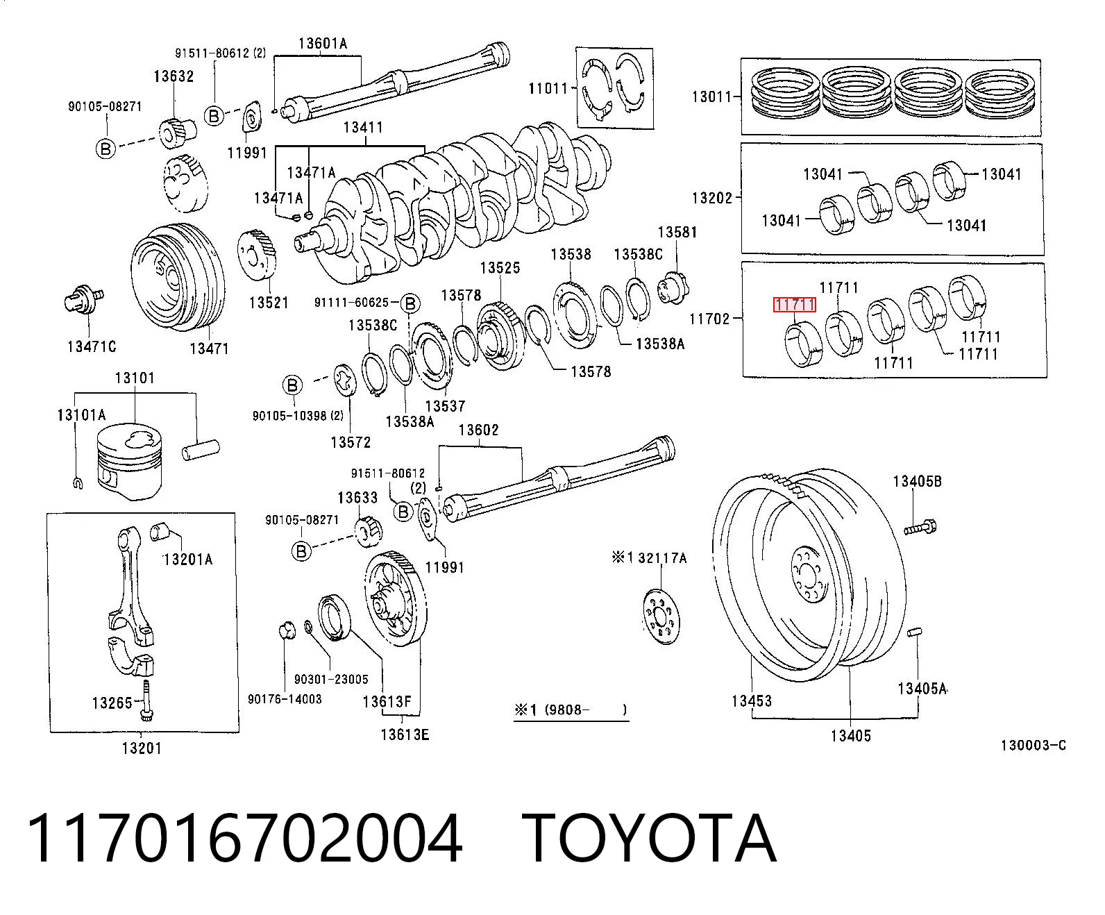 117016702004 Toyota Подшипник скольжения коленвала